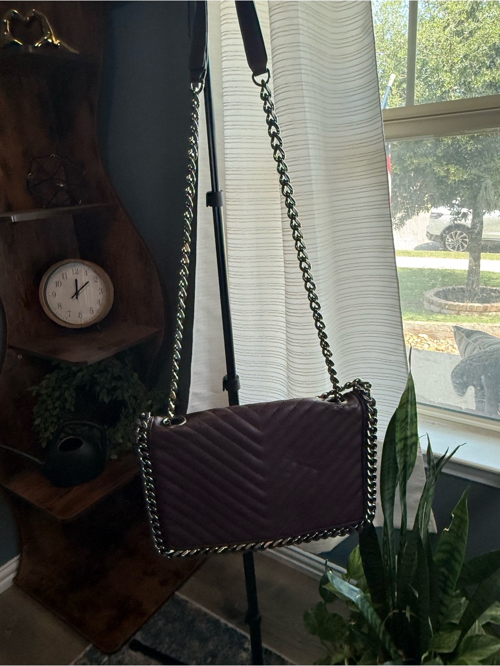 Aldo Quilted Wine-Red Crossbody with Chain Strap